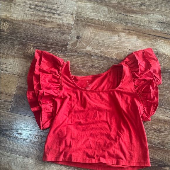 Red Ruffle Sleeve Top - Picture 4 of 6